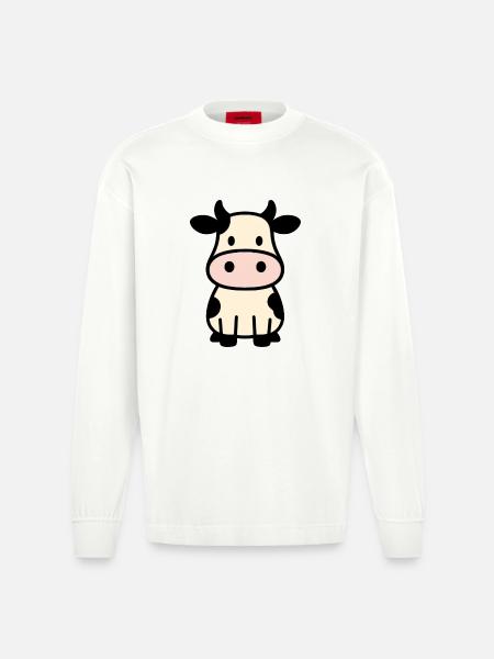 Cute cow - Heavyweight Oversized Organic Longsleeve Shirt Made in EU - OFF WHITE