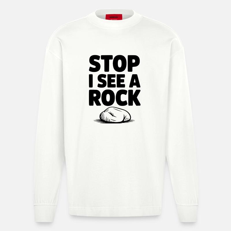 Stopp, ich sehe einen Stein - Heavyweight Oversized Organic Langarmshirt Made in EU - OFF WHITE