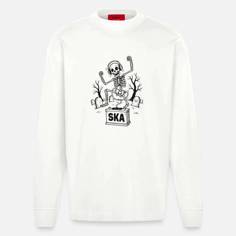 Squelette ska dansant dans le cimetière - Manches longues bio épais oversize fabriqué en UE - OFF WHITE