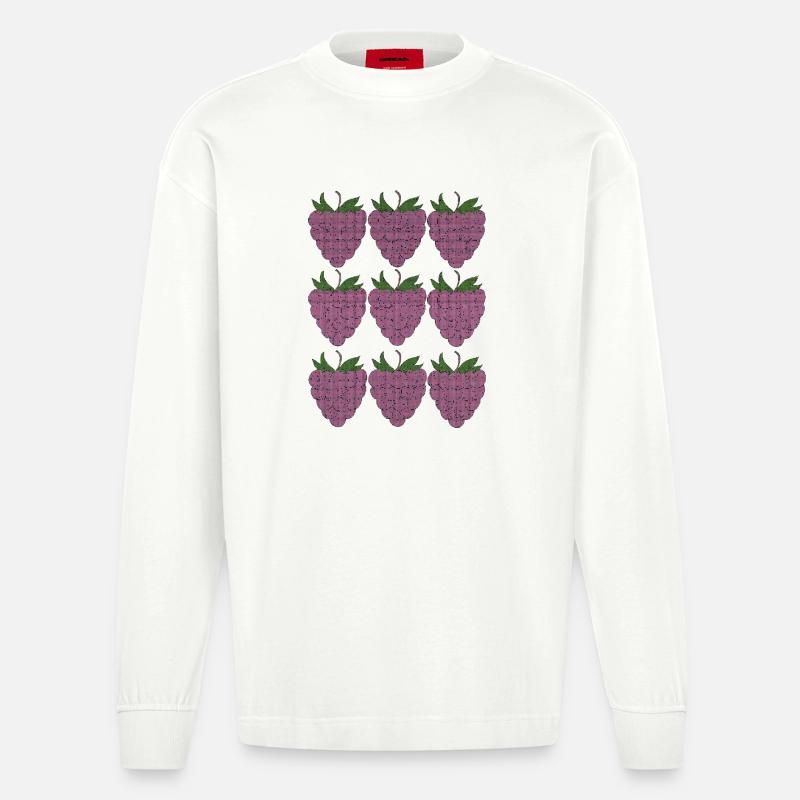 raspberry pattern textile - Heavyweight Oversized Organic Longsleeve Shirt Made in EU - OFF WHITE