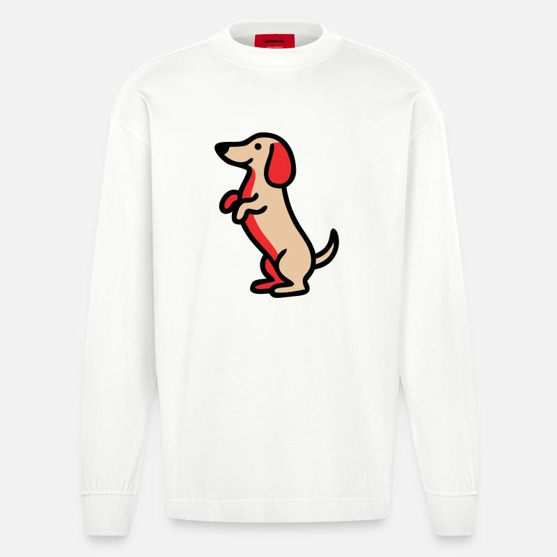 Süßer Dackel Hund Männchen Comic - Heavyweight Oversized Organic Langarmshirt Made in EU - OFF WHITE