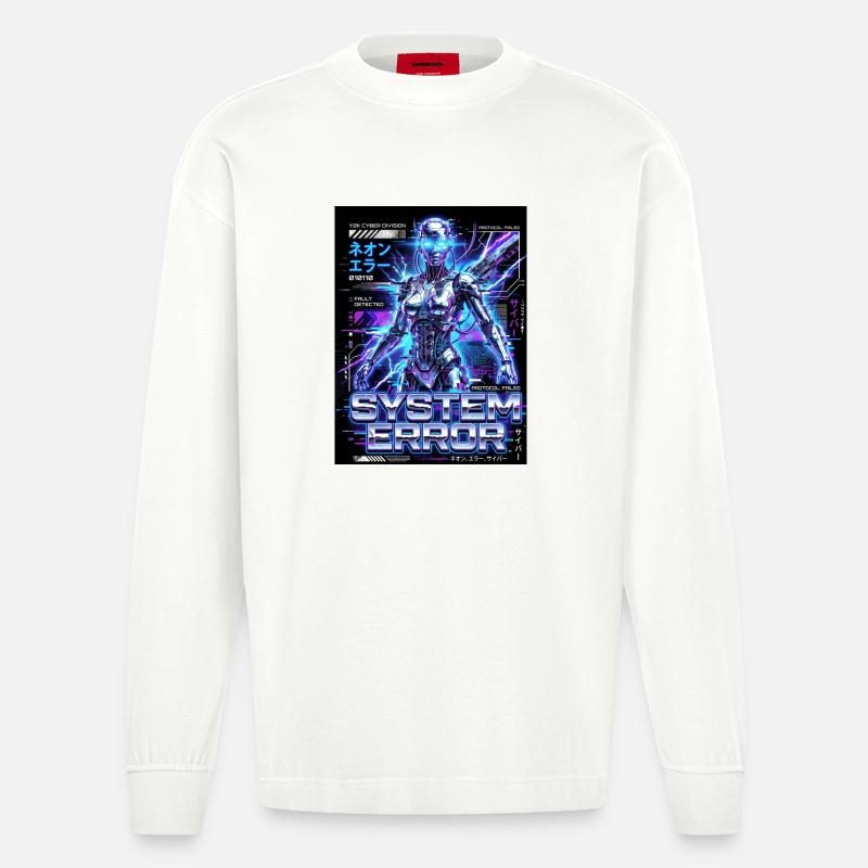 System Error Neon Cyborg - Heavyweight Oversized Organic Longsleeve Shirt Made in EU - OFF WHITE