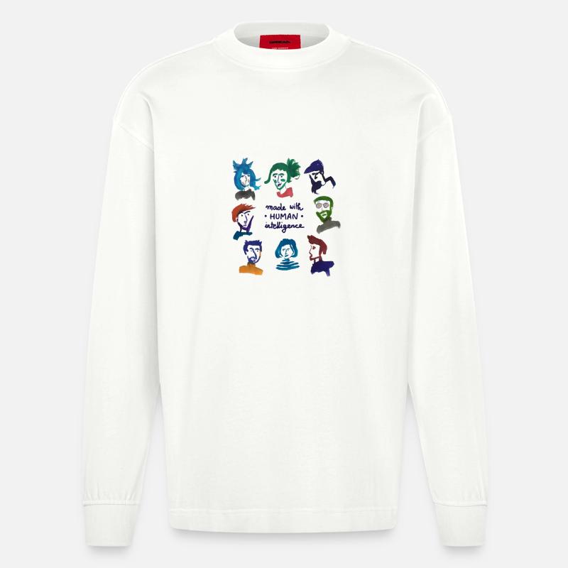 Bunte Köpfe – Menschliche Intelligenz - Heavyweight Oversized Organic Langarmshirt Made in EU - OFF WHITE