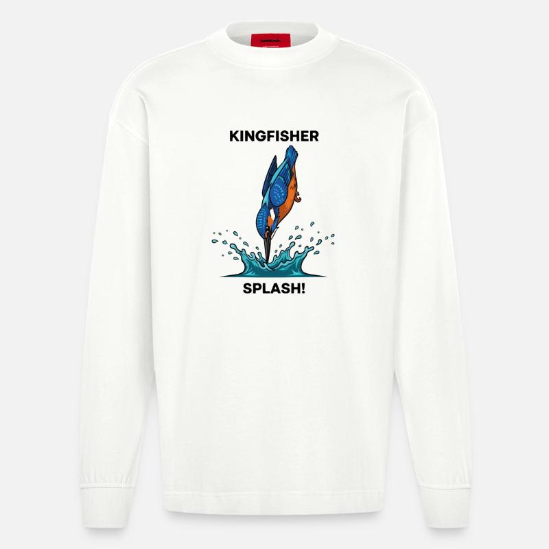 Kingfisher Splash Kingfisher River - Heavyweight Oversized Organic Langarmshirt Made in EU - OFF WHITE