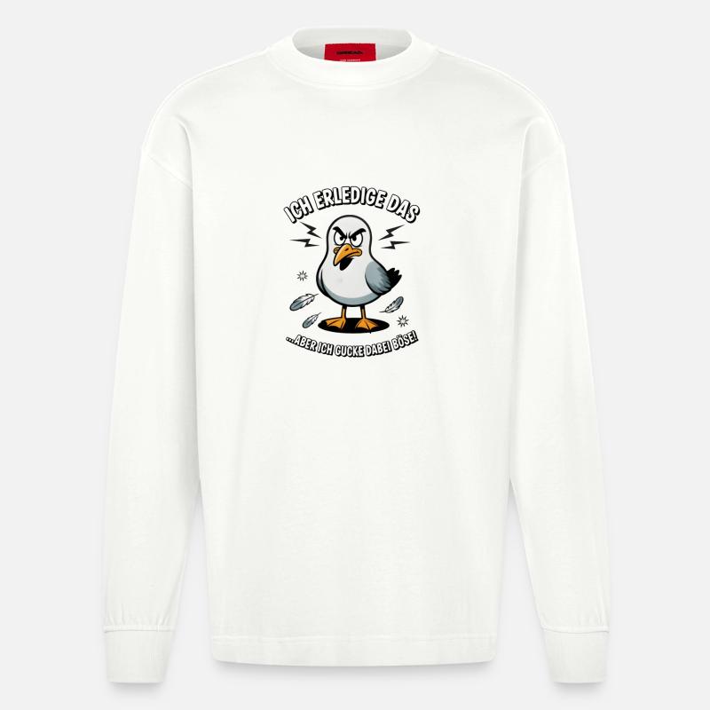 Möwe Seevogel Nen scheiss muss ich - Heavyweight Oversized Organic Langarmshirt Made in EU - OFF WHITE