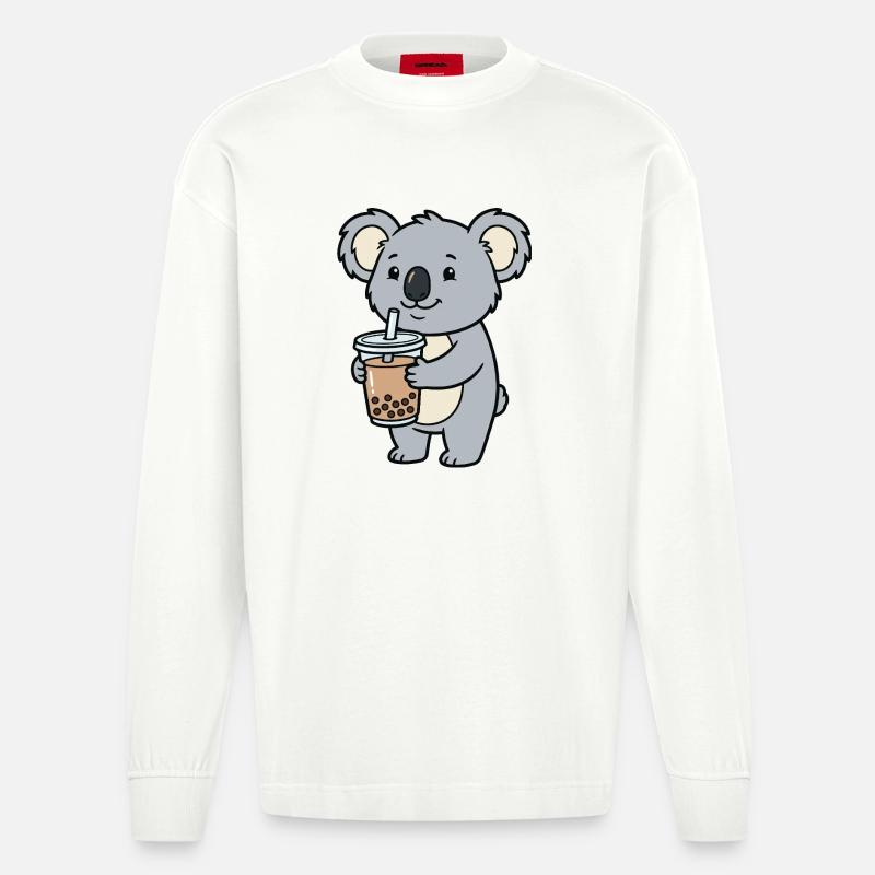 Koala-Bubble-Tea - Heavyweight Oversized Organic Langarmshirt Made in EU - OFF WHITE