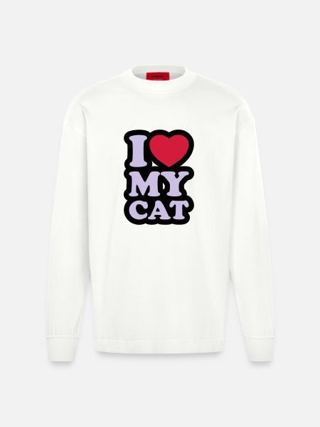 I love my cat - Heavyweight Oversized Organic Longsleeve Shirt Made in EU - OFF WHITE
