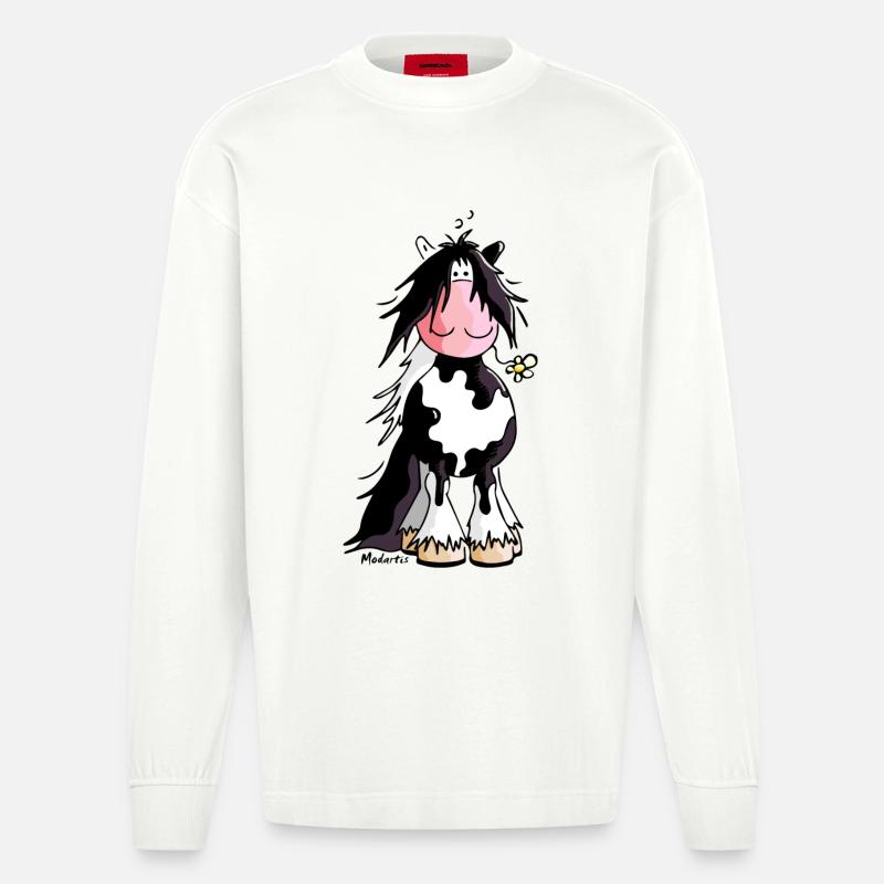 Irish Tinker - Gypsy Cob - Pferd - Heavyweight Oversized Organic Langarmshirt Made in EU - OFF WHITE