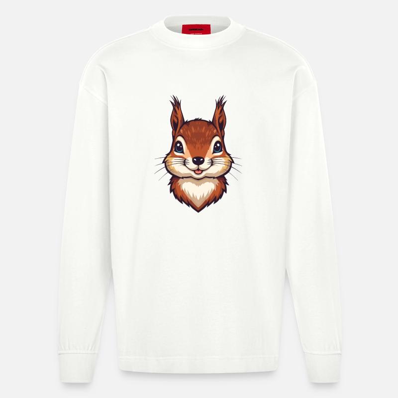 Süßer Eichhörnchen Kopf - Heavyweight Oversized Organic Langarmshirt Made in EU - OFF WHITE