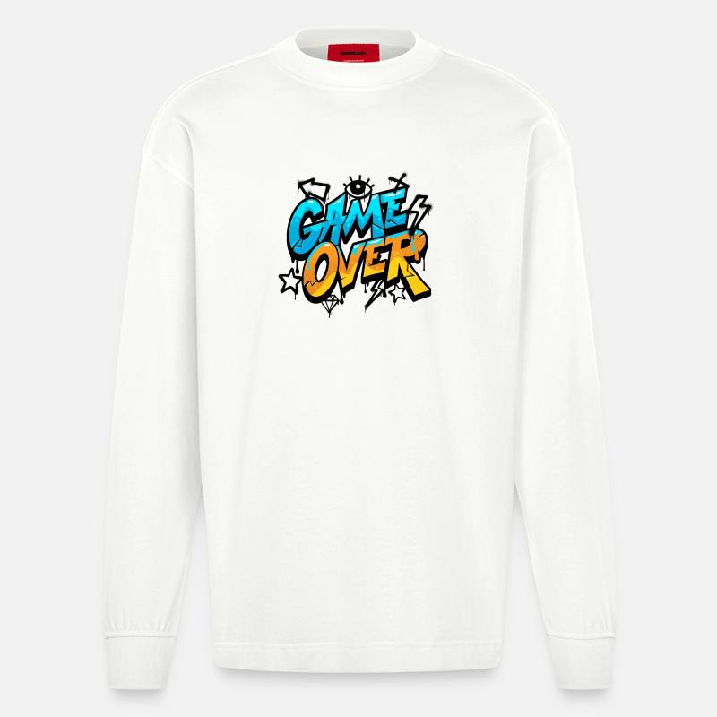 Game Over Graffiti Splash Tee - Manches longues bio épais oversize fabriqué en UE - OFF WHITE