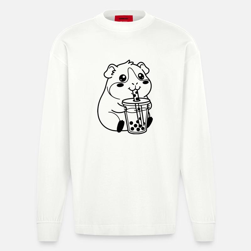hamster bubble tea - Heavyweight Oversized Organic Longsleeve Shirt Made in EU - OFF WHITE