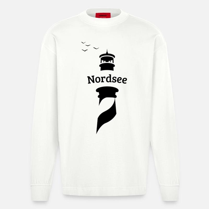 Nordsee Leuchtturm - Möwen - Heavyweight Oversized Organic Langarmshirt Made in EU - OFF WHITE