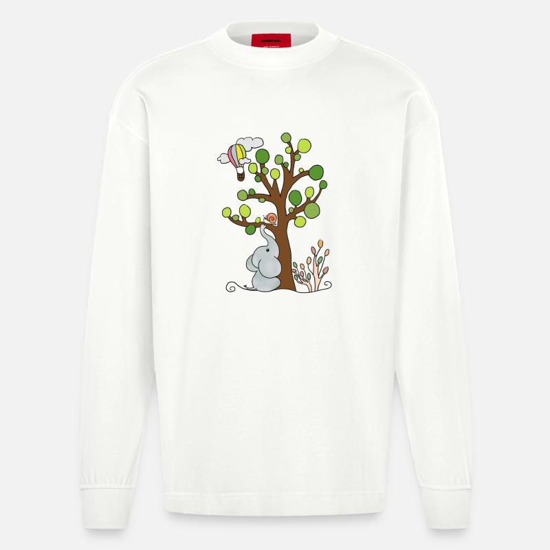 Elefant unterm Baum - Heavyweight Oversized Organic Langarmshirt Made in EU - OFF WHITE