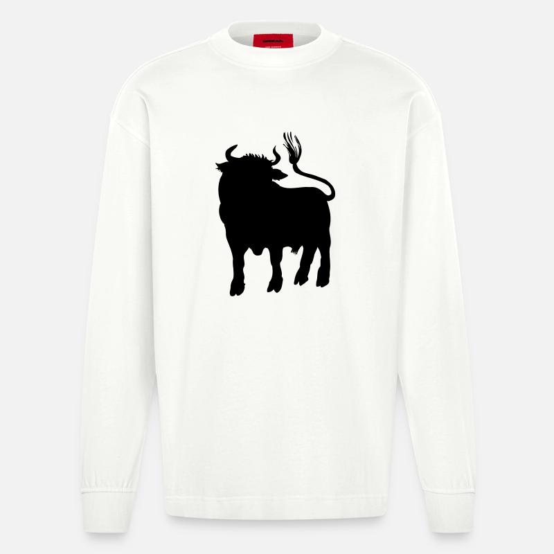 Stierschattenbild, Logofarm oder Metzger - Heavyweight Oversized Organic Langarmshirt Made in EU - OFF WHITE