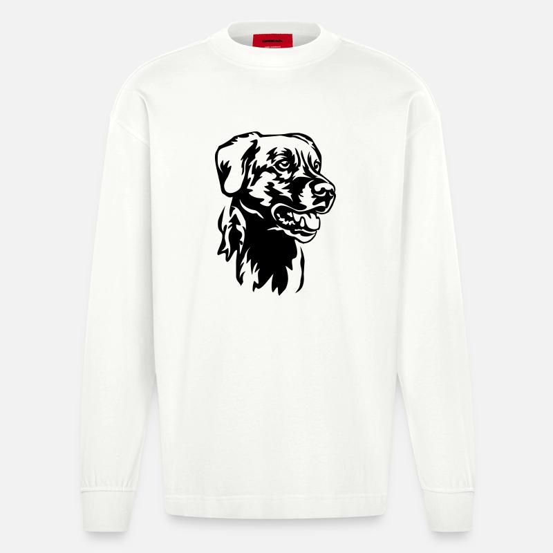 Labrador Kopf - Heavyweight Oversized Organic Langarmshirt Made in EU - OFF WHITE