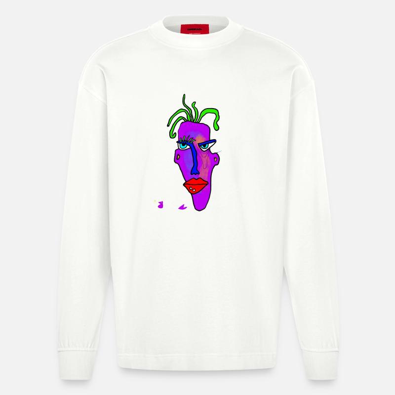 Neon Portrait Farbexplosion - Heavyweight Oversized Organic Langarmshirt Made in EU - OFF WHITE