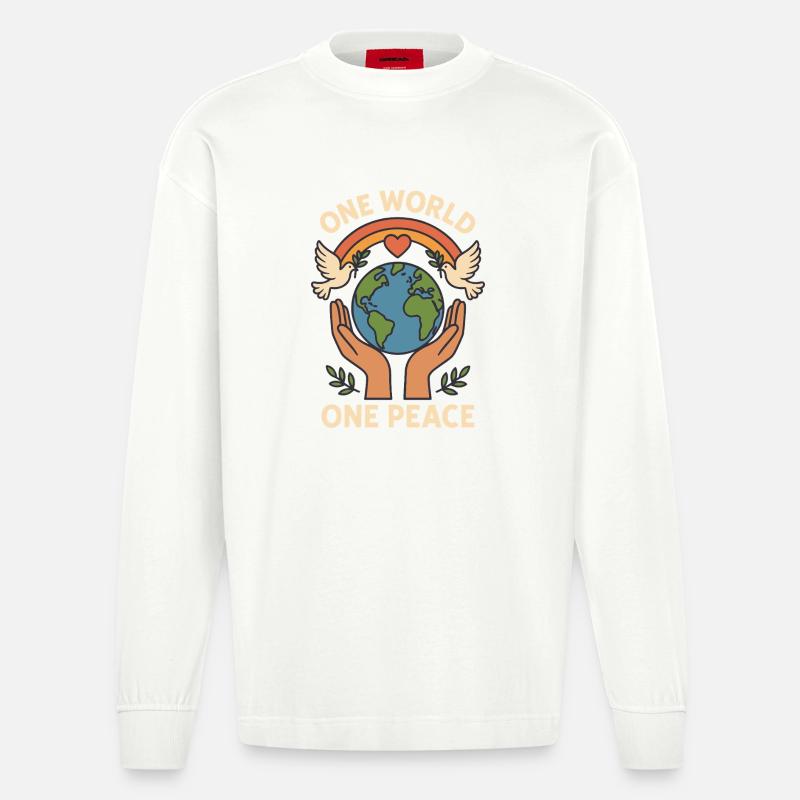 Eine Welt, Ein Frieden - Heavyweight Oversized Organic Langarmshirt Made in EU - OFF WHITE