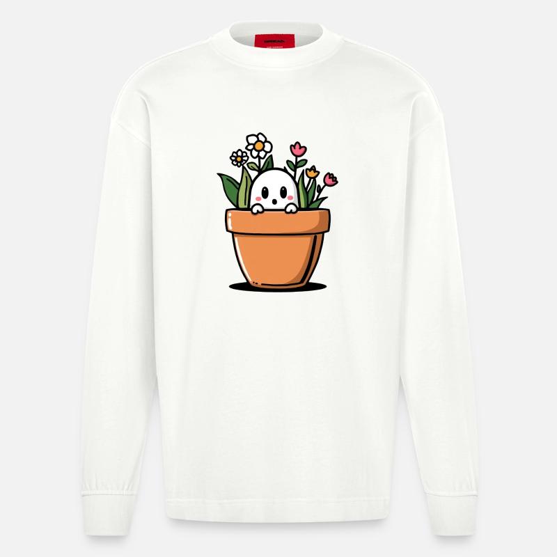 Schüchterner Geist hinter Blumentopf - Heavyweight Oversized Organic Langarmshirt Made in EU - OFF WHITE
