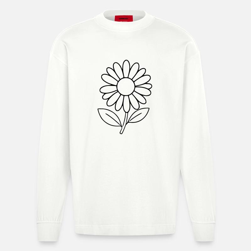 Blume schwarz schwarze Blume Blumen Gänseblümchen - Heavyweight Oversized Organic Langarmshirt Made in EU - OFF WHITE