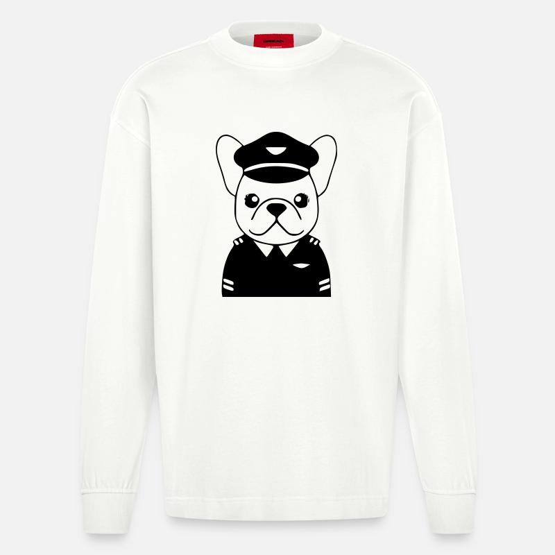 Frenchie Pilot Uniform Schwarz - Heavyweight Oversized Organic Langarmshirt Made in EU - OFF WHITE