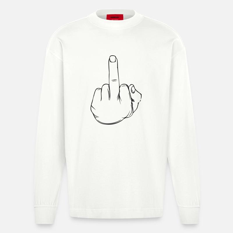 Mittelfinger Statement - Heavyweight Oversized Organic Langarmshirt Made in EU - OFF WHITE
