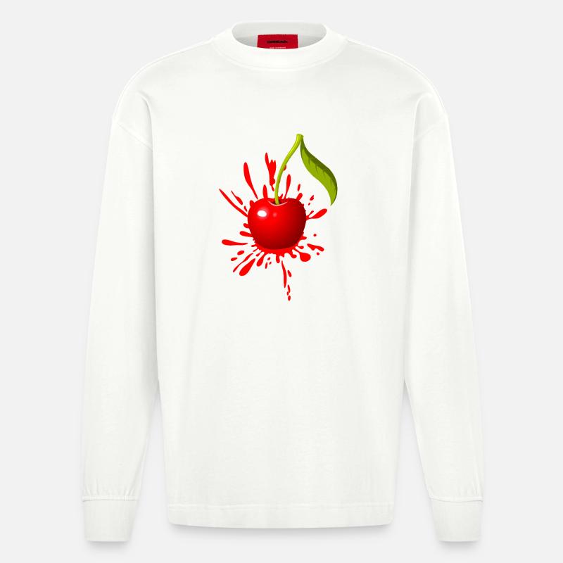 Kirsche Farbexplosion - Heavyweight Oversized Organic Langarmshirt Made in EU - OFF WHITE