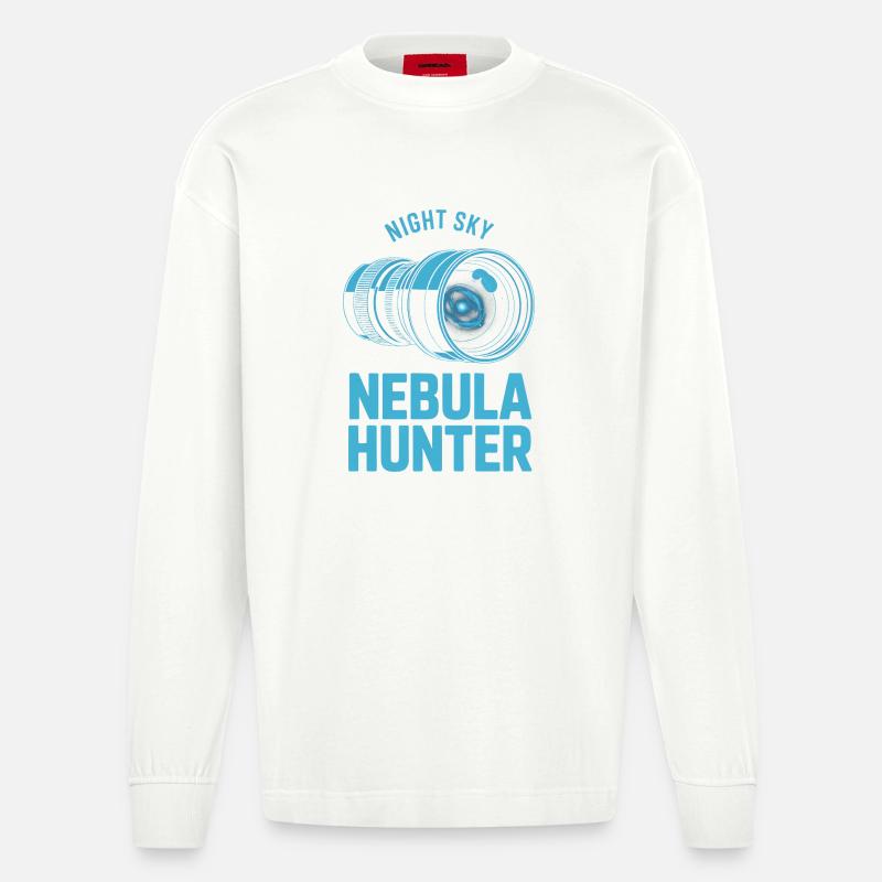 Nebula Hunter Night Sky Telescope Tee - Heavyweight Oversized Organic Longsleeve Shirt Made in EU - OFF WHITE