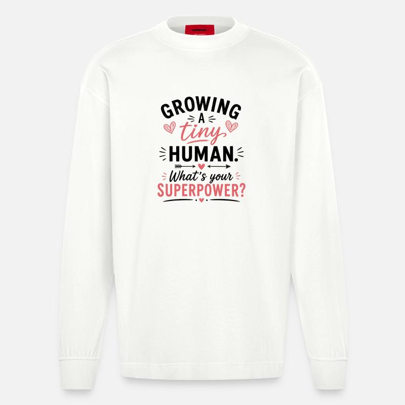 Growing A Tiny Human - Heavyweight Oversized Organic Langarmshirt Made in EU - OFF WHITE