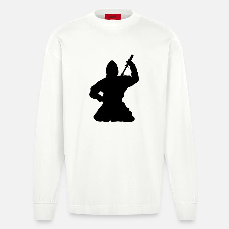 Ninja japanischer Spion oder Attentäter - Heavyweight Oversized Organic Langarmshirt Made in EU - OFF WHITE