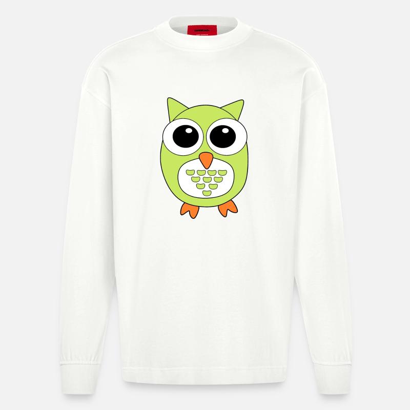 Eule grüne Eule - Heavyweight Oversized Organic Langarmshirt Made in EU - OFF WHITE