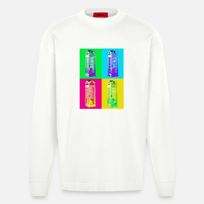 Cabine téléphonique Pop Art multicolore - Manches longues bio épais oversize fabriqué en UE - OFF WHITE