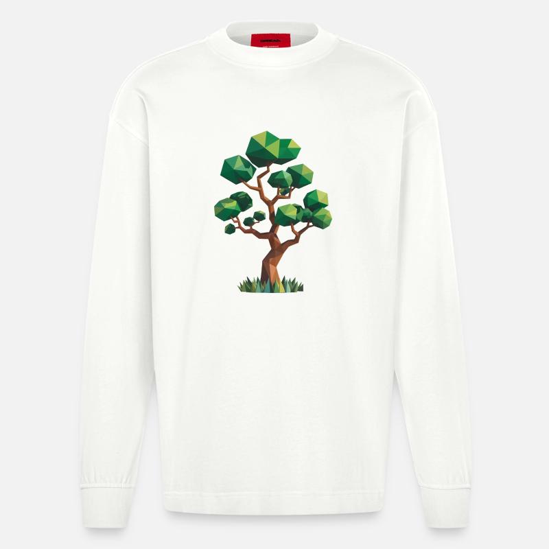 Baum - Cooles Low Poly Logo - Heavyweight Oversized Organic Langarmshirt Made in EU - OFF WHITE