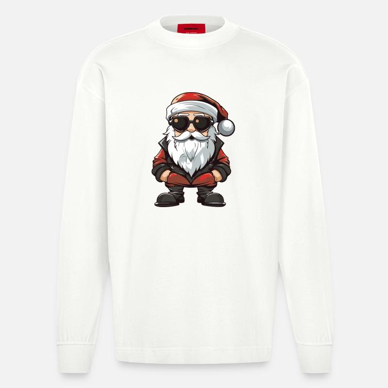 Weihnachtsmann Comic Santa - Heavyweight Oversized Organic Langarmshirt Made in EU - OFF WHITE