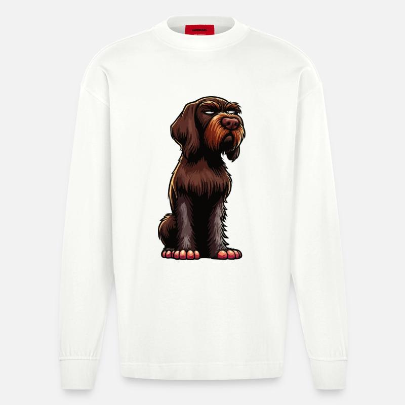 Deutsch Drahthaar Deutsch-Drahthaar Besitzer - Heavyweight Oversized Organic Langarmshirt Made in EU - OFF WHITE