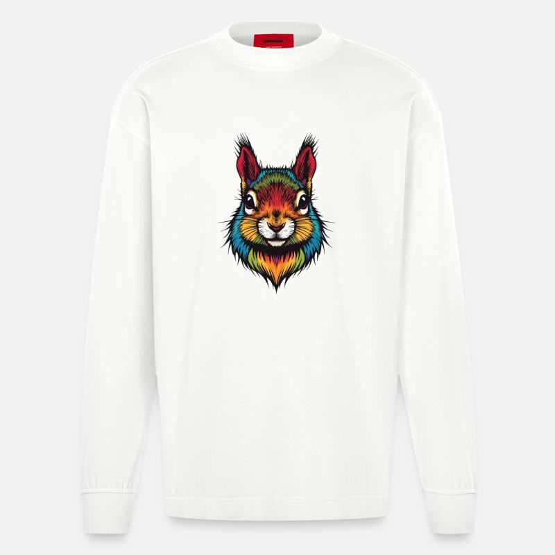 Buntes Eichhörnchen tierische Farbexplosion - Heavyweight Oversized Organic Langarmshirt Made in EU - OFF WHITE