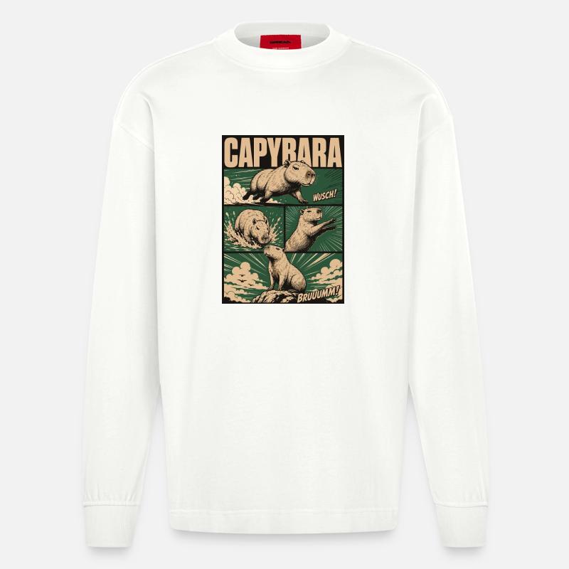 Chilliges Capybara Comic - Heavyweight Oversized Organic Langarmshirt Made in EU - OFF WHITE