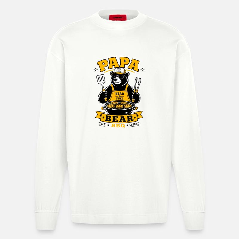 Papa Bear BBQ Grill Master - Heavyweight Oversized Organic Langarmshirt Made in EU - OFF WHITE