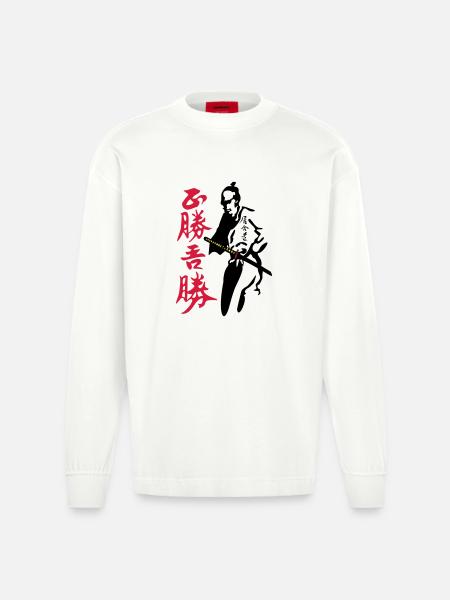 Bushi Night Hunter - Heavyweight Oversized Organic Langarmshirt Made in EU - OFF WHITE