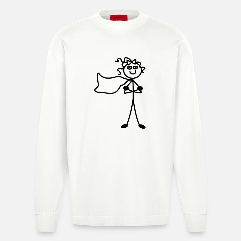 Super Mädchen mit Umhang - Heavyweight Oversized Organic Langarmshirt Made in EU - OFF WHITE