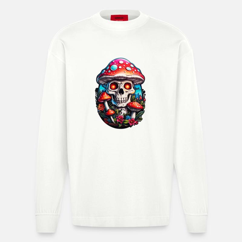 Skull Toadstool - Heavyweight Oversized Organic Longsleeve Shirt Made in EU - OFF WHITE
