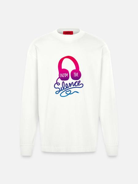 enjoy the silence - ME-Time spielen - Heavyweight Oversized Organic Longsleeve Shirt Made in EU - OFF WHITE