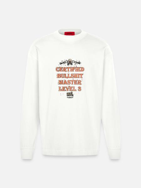 Certified Bullshit Master Level 3 - Heavyweight Oversized Organic Longsleeve Shirt Made in EU - OFF WHITE
