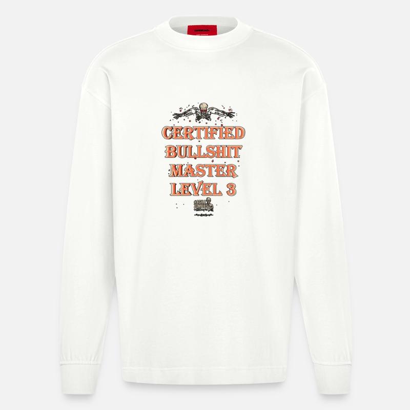Certified Bullshit Master Level 3 - Heavyweight Oversized Organic Langarmshirt Made in EU - OFF WHITE