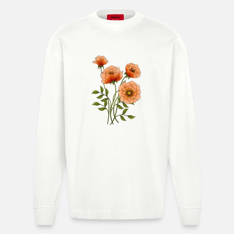 Blumen - Heavyweight Oversized Organic Langarmshirt Made in EU - OFF WHITE