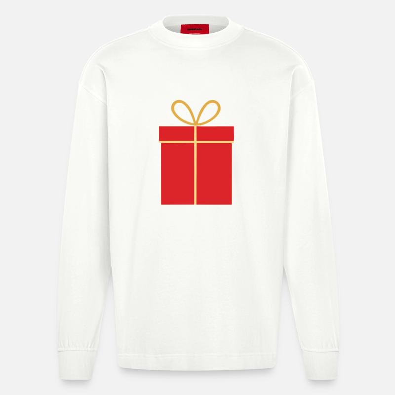 Weihnachtsgeschenk, rote Geschenkbox - Heavyweight Oversized Organic Langarmshirt Made in EU - OFF WHITE
