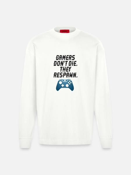 Gamers Don’t Die They Respawn - Heavyweight Oversized Organic Longsleeve Shirt Made in EU - OFF WHITE