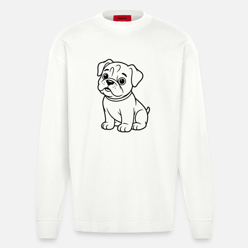 Dessin de contour Carlin : museau mignon - Manches longues bio épais oversize fabriqué en UE - OFF WHITE