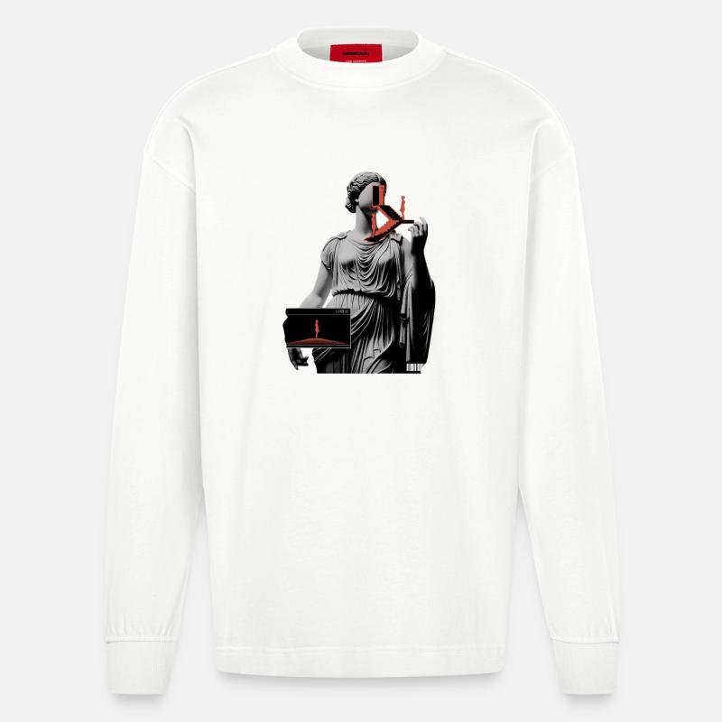 Antiquité glitchée : Étapes de présence - Manches longues bio épais oversize fabriqué en UE - OFF WHITE