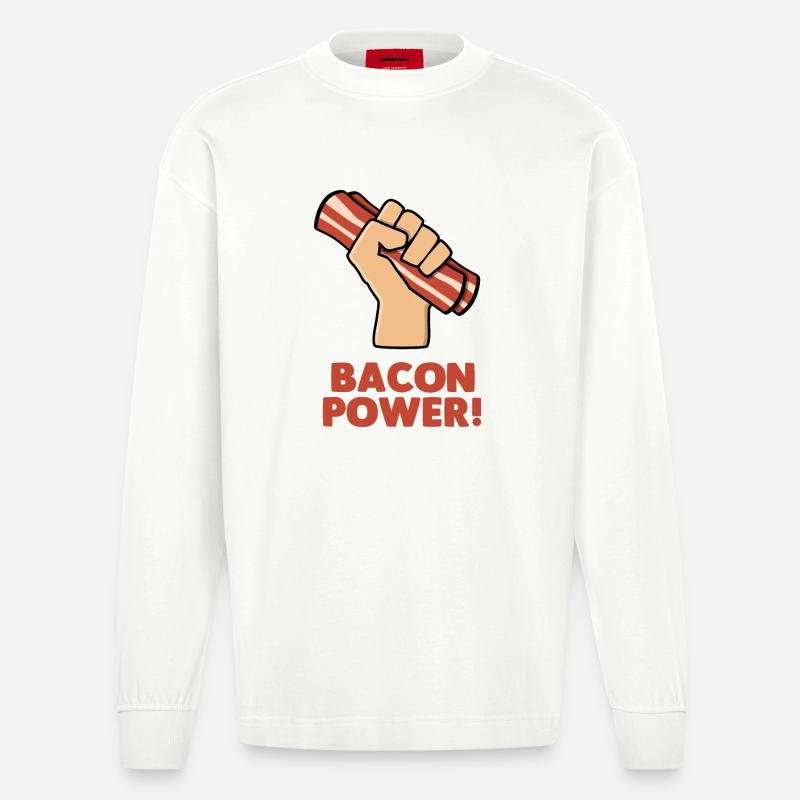 Bacon Power - Heavyweight Oversized Organic Longsleeve Shirt Made in EU - OFF WHITE