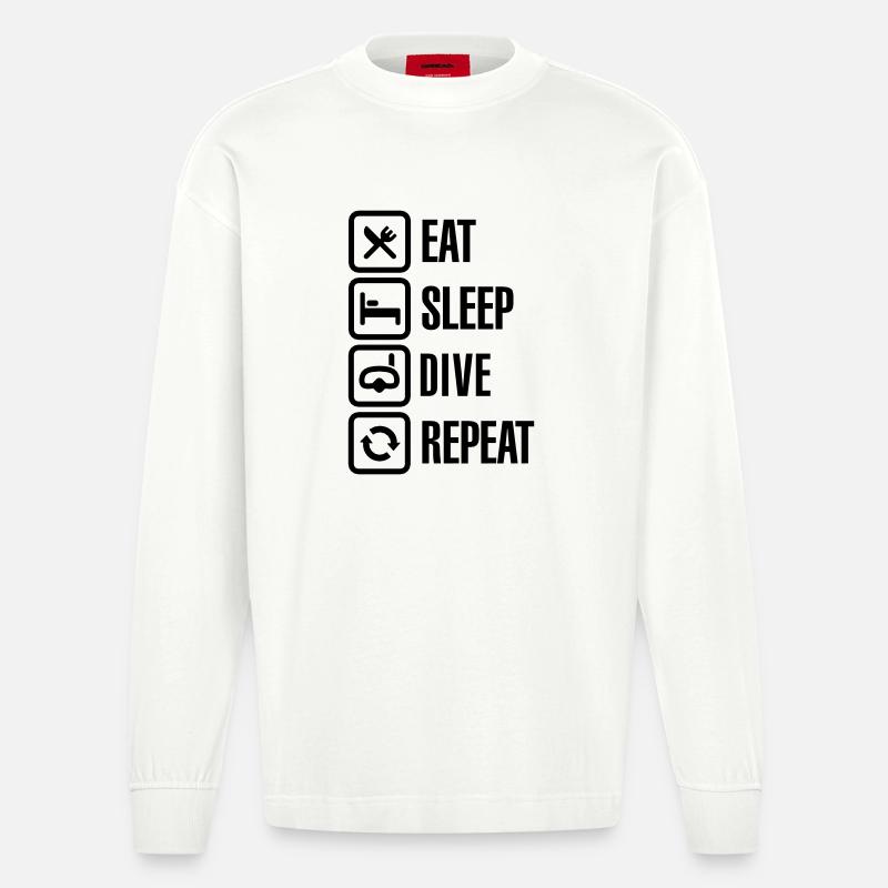 Eat Sleep Dive Repeat - Heavyweight Oversized Organic Langarmshirt Made in EU - OFF WHITE